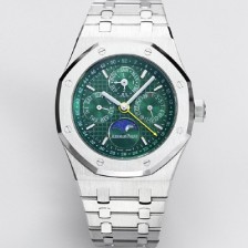 레플리카 [오데마피게] 남성용 로얄오크 26574 퍼페츄얼 캘린더 문페이즈 41mm 그린 다이얼 신형 5134 오토매틱 무브먼트 aud4208  