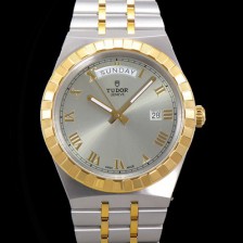 레플리카 [튜더] 남성용 로얄 워치 오토매틱 스위스 ETA2836-2 타입 18K 옐루골드 41mm 메탈줄 실버다이얼 tud1391  