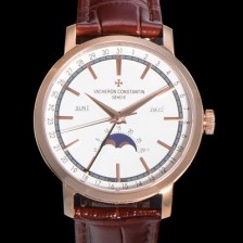 레플리카 [바쉐런콘스탄팀] 남성용 트레디셔널 문페이즈 오토매틱 2460QCL 타입 41mm 18K 로즈골드 가죽줄 화이트다이얼  vac9311  