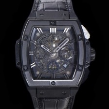 레플리카 [휴블렛] 남성용 스피릿 빅뱅 마스터피스 크로노그래프 Hub4700타입 45mm PVD코팅 가죽줄 스켈래톤다이얼 hub1512  