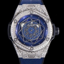 레플리카 [휴블렛] 남성용 빅뱅 쌍 블루 티타늄 오토매틱 HUB1213타입 45미리 다이아몬드/보석 케이스 가죽/우레탄 믹스밴드 블루다이얼 hub98356  