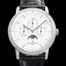 레플리카 [바쉐런콘스탄틴] 남성용 패트리모니 다이아셋팅 논페이즈 오토매틱 1120타입 41mm 가죽줄 화이트다이얼   vac0286  
