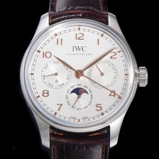 레플리카 [아이더블유씨] 남성용 포르투기즈 IW344203 퍼페추얼 캘린더 문페이즈 오토매틱 42mm Cal.82650 타입 가죽줄 화이트다이얼   iwc94837  