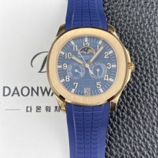 레플리카 [파텝필립] 남성용 아쿠아넛 5261R 루스 연간 캘린더 문페이즈 39.9mm 18K 로즈골드 오토매틱 Cal.324 S C 타입 블루 다이얼 pat2271  