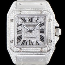 레플리카 [까르띠에] 남성용 산토스 100 베스트 에디션 W20073X8 미듐 모델 화이트 골드 풀다이아몬드 셋팅 오토매틱 무브먼트 CAR4015  