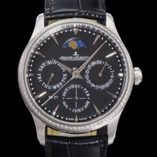 레플리카 [예거르꿀뜨르] 남성용 마스터 울트라 퍼페추얼 캘린더 오토매틱 MC868 타입 39mm 가죽줄 다이아몬드베젤 문페이즈  블랙다이얼 jag49774  