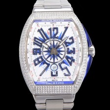 레플리카 [프랭크뮬러] 남성용 1:1수제공정 풀 다이아셋팅 뱅가드 오토매틱 ETA2824 타입 45mm 메탈줄 화이트다이얼 fra8028  