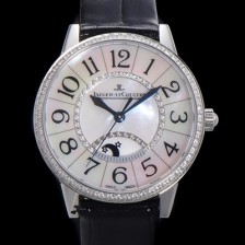 레플리카 [예거 르꿀르뜨] 여성용 랑데뷰 나잇&데이 문페이즈 오토매틱 898A 타입 무브 34mm 보석 배젤 가죽줄자게 화이트다이얼 jag5913  