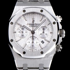레플리카 [오데마피게] 남성용 NEW 로얄오크 26320ST.OO.1220ST.02 41mm 사이즈 드레스 워치!! 크로노그래프 화이트 와플 다이얼 브레이슬릿 신형 ETA 7750B-2 오토매틱 무브먼트 AUD0141  