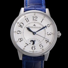 레플리카 [예거 르꿀르뜨] 여성용 랑데뷰 나잇&데이 문페이즈 오토매틱 898A 타입 무브 34mm 보석 배젤 가죽줄 화이트다이얼 jag9139  