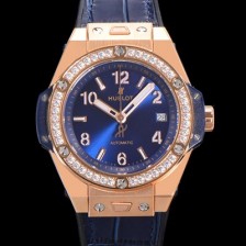 레플리카 [휴블렛] 남여공용 빅뱅 오토매틱 HUB1710타입 39mm 다이아/보석 세팅 로즈골드 우레탄/가죽 믹스밴드 블루다이얼 hub2123  