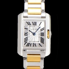 레플리카 [까르띠에] 남여공용 탱크 앙글레즈 미듐/라지 오토매틱/쿼츠 18K 옐루골드 36mm/30mm  메탈줄 물결 실버다이얼 car69310  