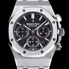 레플리카 [오데마피게] 남성용 NEW 로얄오크 26320ST.OO.1220ST.01 41mm 사이즈 드레스 워치!! 크로노그래프 블랙 와플 다이얼 브레이슬릿 신형 ETA 7750B-2 오토매틱 무브먼트 AUD0141  