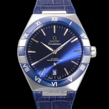 레플리카 [오메가] 남성용 1:1수제공정! 무브UP 컨스틸레이션 코-엑시얼 마스터 오토매틱 Cal.8900타입 41mm  가죽/우레탄 믹스 블루다이얼 omg82287  