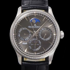 레플리카 [예거르꿀뜨르] 남성용 마스터 울트라 퍼페추얼 캘린더 오토매틱 MC868 타입 39mm 가죽줄 다이아몬드베젤 문페이즈  그레이 다이얼 jag70487  