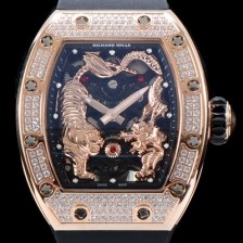 레플리카 [리차드밀레] 남성용 리차드밀 RM51-01 타이거&드래곤 미쉘 요 워치!! 수공 맞물림 형식의 쥬얼세팅 고급스러운 18K 로즈골드 스켈레톤 다이얼 오토매틱 무브먼트 RIC0410  