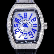 레플리카 [프랭크뮬러] 남성용 뱅가드 오토매틱 CZ02타입 44미리 보석/큐빅 셋팅 가죽줄/스트랩 화이트다이얼 FRA73759  