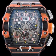 레플리카 [리차드밀레] 남성용 리차드 밀 RM11-03 오토매틱 플라이백 크로노그래프레드 맥라렌!! 오렌지&카본 TPT 오버사이즈 데이트 스켈레톤 다이얼 오토매틱 무브먼트 RIC0202  
