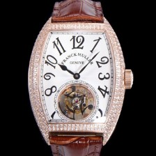 레플리카 [프랭크뮬러] 남성용 그랜드 컴플리케이션 보석/다이아 셋팅 뚜르비용 18K 로즈골드 가죽줄 화이트다이얼 FRA70328  