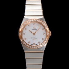 레플리카 [오메가] 여성용 컨스틀레이션 131.25.28.60.55.001 로즈골드 다이아몬드 세팅 베젤 28mm 쿼츠 무브먼트 화이트 자개 다이얼 omg0152  