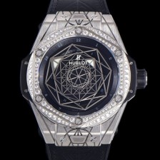 레플리카 [휴블렛] 남성용 빅뱅 쌍 블루 티타늄 오토매틱 HUB1213타입 45미리 다이아몬드/보석 케이스 가죽/우레탄 믹스밴드 블랙다이얼 hub16359  