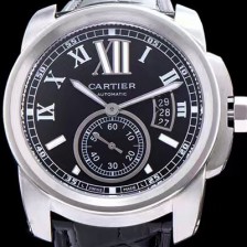 레플리카 [까르띠에] 남성용 칼리브드 까르띠에 블랙 다이얼 블랙 레더 스트랩 오토매틱 무브먼트 CAR0003  