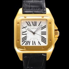 레플리카 [까르띠에] 산토스 100 오토매틱 ETA2824-2 타입 18k 옐루골드 남성용 51mm 가죽줄 화이트 다이얼 car69317  