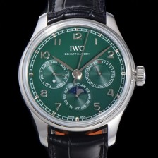 레플리카 [아이더블유씨] 남성용 포르투기즈 IW344207 퍼페추얼 캘린더 문페이즈 오토매틱 42mm Cal.82650 타입 가죽줄 그린다이얼   iwc04371  