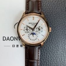 레플리카 [파텍필립] 남성용 퍼페추얼 캘린더 18K 로즈골드 5140 가죽줄 40mm 오토매틱 Cal.240 타입 화이트 다이얼 pat2245  