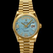 레플리카 [로렉스] 남성용 New 데이데이트 m128238-0071 무게173g 18K 옐로우골드 프레지던트 36mm 오토매틱 Cal.2836-2 타입 다이아몬드 터키석 다이얼 rol5409  