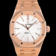 레플리카 [오데마피게] 남성용 하이엔드 37mm로얄오크 15450OR 화이트 와플 다이얼 18K 로즈골드 Cal.3120오토매틱 무브먼트 AUD6525  