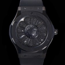 레플리카 [휴블렛] 남성용 신형버전 클래식 퓨전 무라카미 타카시 45mm 오토매틱 Hub1214 타입 우레타줄 PVD코팅케이스 블랙다이얼  hub9193  