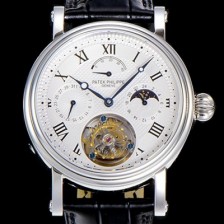 레플리카 [파텍필립] 남성용 그렌드 컴플리케이션 투어빌론 문페이즈 42mm 가죽줄 오토매틱 화이트다이얼 PAT75383  