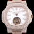 레플리카 [파텍필립] 남성용 노틸러스 뚜르비옹 18K 로즈 골드 최상급쥬얼 다이아몬드 풀 세팅 케이스 화이트 텍스쳐 다이얼 아시안 투어빌론 탑재 PAT0130  