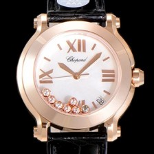 레플리카 [쇼파드]해피스포츠 라운드 쿼츠 로즈골드 ETA-955.112 레이디 36미리 가죽줄 화이트다이얼 CHO73591  