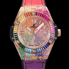 레플리카 [휴블렛] 남여공용 빅뱅 오토매틱 HUB1710타입 39mm 다이아/보석 세팅 로즈골드 우레탄/가죽 믹스밴드 보석다이얼 hub9131  