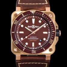 레플리카 [벨앤로즈] 남성용 BR03-92 다이버 브론즈 소재 세라믹 베젤 오토매틱 9015 타입 42mm 가죽줄 브라운 다이얼 bel4097  