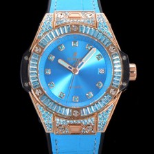 레플리카 [휴블렛] 남여공용 빅뱅 오토매틱 HUB1710타입 39mm 다이아/보석 세팅 로즈골드 우레탄/가죽 믹스밴드 블루다이얼 hub9312  