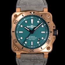 레플리카 [벨앤로즈] 남성용 BR03-92 다이버 브론즈 소재 오토매틱 9015 타입 42mm 가죽줄 그린 다이얼 bel4101  