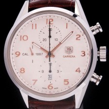 레플리카 [태그호이어] 남성용 까레라 칼리버 1887 크로노그래프 화이트 다이얼 7750 오토매틱 TAG4212  