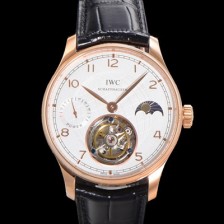 레플리카 [아이떠블유씨] 남성용 포르투기저 문페이즈 투어빌론 18K 로즈골드 42.4mm 가죽줄 화이트 다이얼 iwc71023  