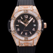 레플리카 [휴블렛] 남여공용 빅뱅 오토매틱 HUB1710타입 39mm 다이아/보석 세팅 로즈골드  우레탄밴드 블랙다이얼 hub9511  