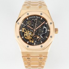 레플리카 [오데마피게] 남성용 로얄오크 15407OR.OO.1220OR.01 더블 밸런스 휠 오픈워크 18k 로즈골드 41mm 오토매틱 Cal.3132무브먼트 스켈레톤 다이얼 AUD0242  