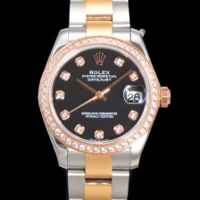 레플리카 [로렉스] 여성용 데이져스트 오이스터 31mm 레이디 오토매틱  18K 로즈골드 투톤콤비 보석/다이아몬드 3열 브레이슬릿 메탈줄 블랙다이얼 rol90812  