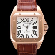 레플리카 [까르띠에] 산토스 100 XL 오토매틱 ETA2824-2 타입 18k 로즈골드 남성용 51mm 가죽줄 화이트다이얼 car69313  