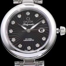 레플리카 [오메가] 여성용 드빌 레이디메틱 신제품!! 425.30.34.20.51.001 물결무늬 입체형 블랙 다이얼 쥬얼 다이아몬드 인덱스 브레이슬릿 오토매틱 무브먼트 OMG0035  