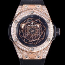 레플리카 [휴블렛] 남성용 빅뱅 쌍 블루 오토매틱 HUB1213타입 45미리 18K 로즈골드 다이아몬드/보석 케이스 가죽/우레탄 믹스밴드 블랙다이얼 hub97824  