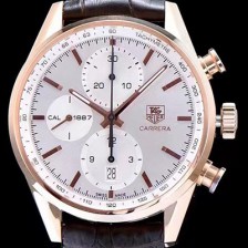 레플리카 [태그호이어] 남성용 까레라 칼리버 1887 크로노그래프 로즈골드 화이트 다이얼 오토매틱 무브먼트 TAG0200  