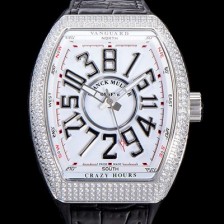 레플리카 [프랭크뮬러] 남성용 뱅가드 오토매틱 CZ02타입 44미리 보석/큐빅 셋팅 가죽줄/스트랩 화이트다이얼 FRA73768  