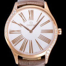 레플리카 [오메가]여성용 드빌 트레저 금장 다이아몬드 36미리 쿼츠 화이트다이얼 OMG26980  